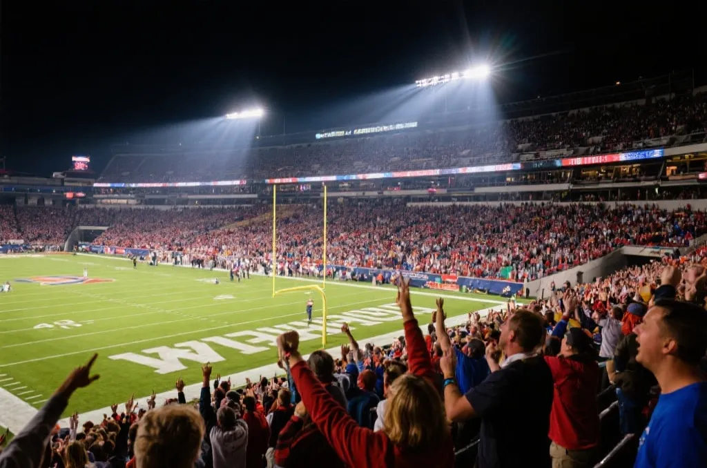 狂热的球迷在北美体育场内欢呼，营造出震撼的主场氛围